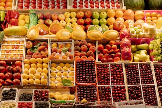 colorful assortment of seasonal fruits and vegetables