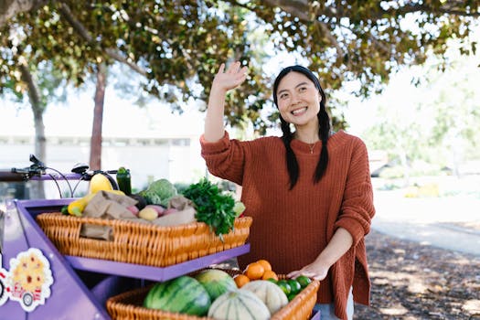 happy local farmers market scene