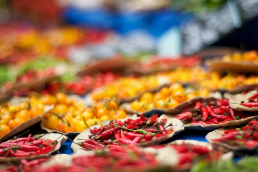 colorful seasonal fruit and vegetable market