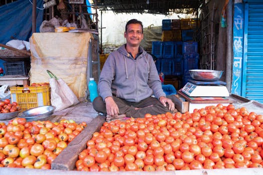 a smiling farmer selling fresh produce