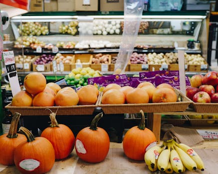 autumn fruits like pumpkins and apples